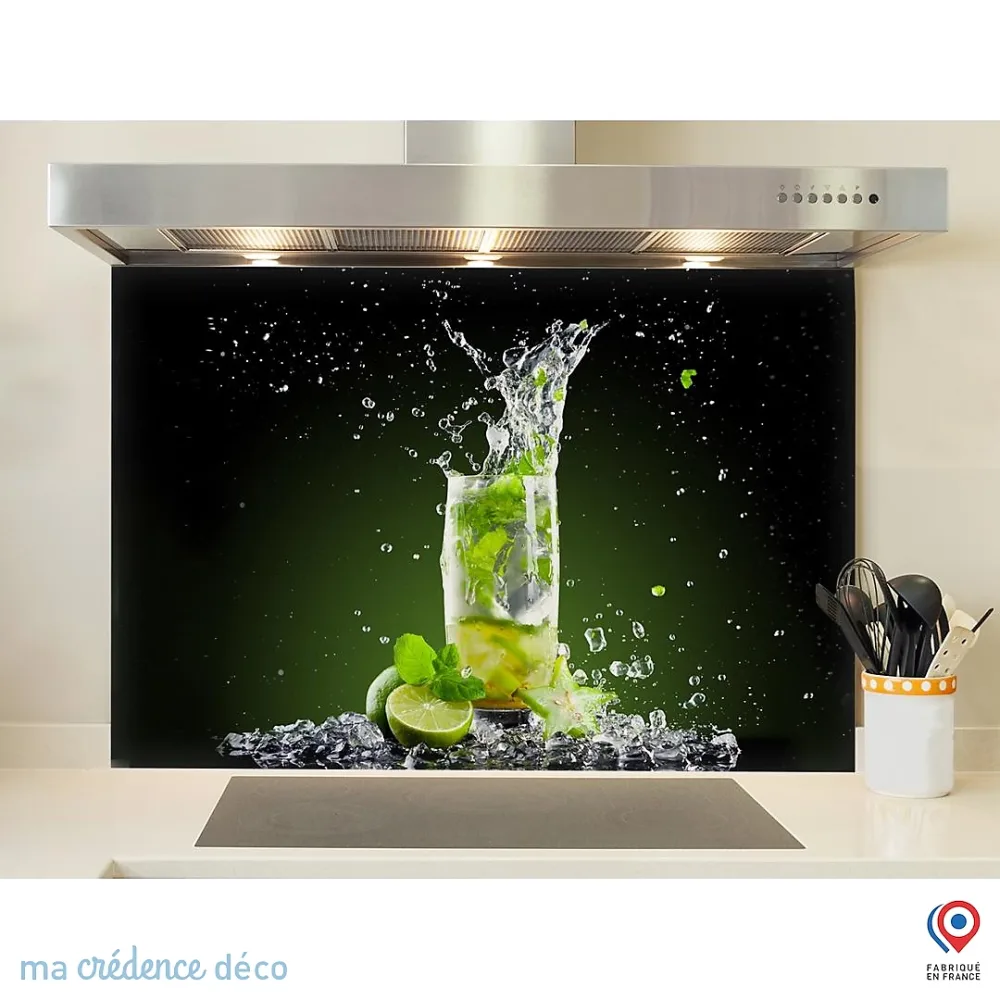 Crédence cuisine fond de hotte Mojito 2 – Verre trempé, L 90 cm x H 50 cm, MaCrédenceDéco