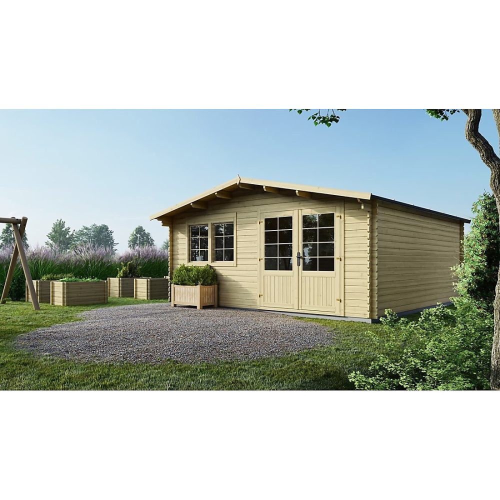 Abri de jardin en bois – 25m2, 5 × 5m, Ep. 34mm, Couleur: naturel, DOM722