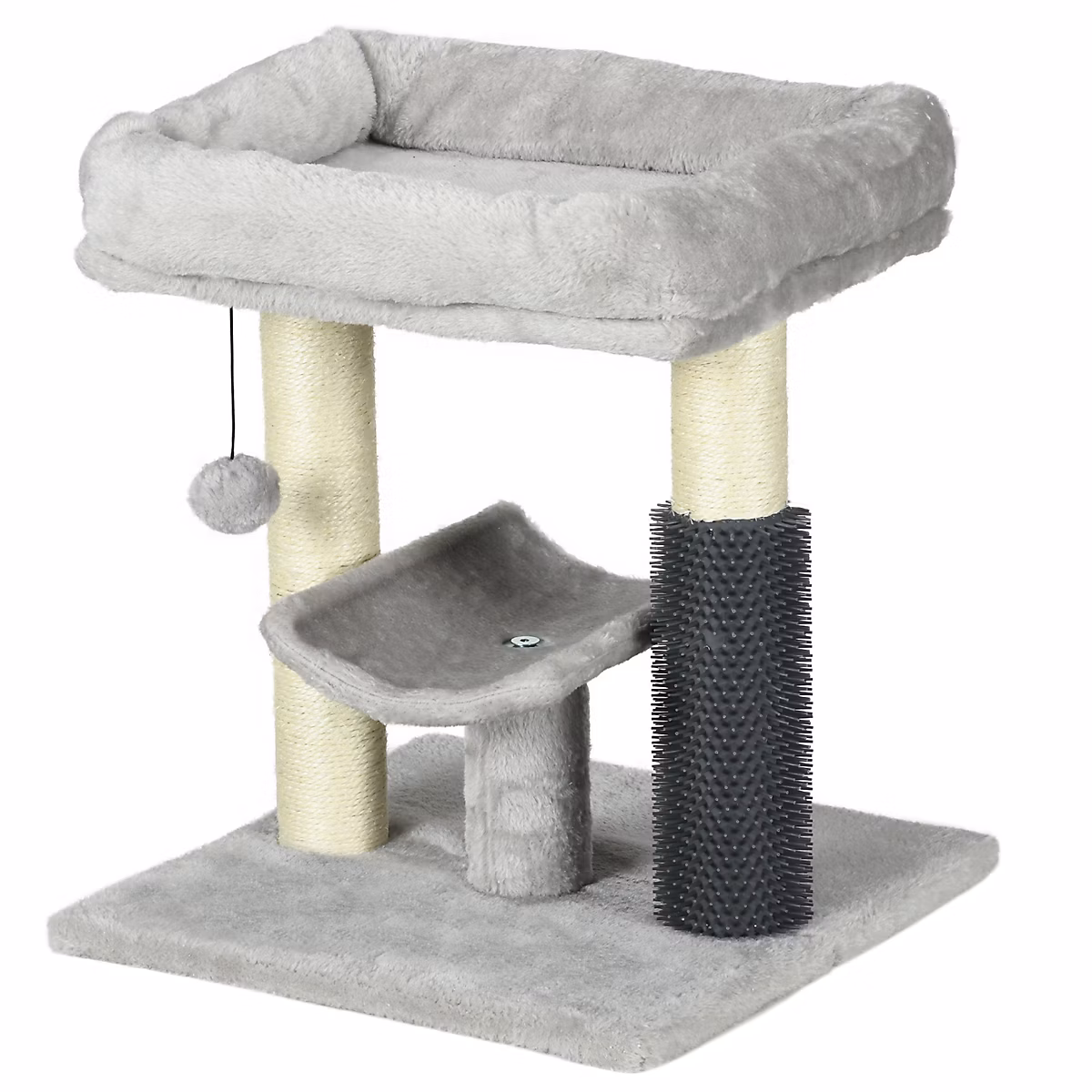 Arbre à chat griffoirs sisal naturel et massant plateforme panier jeu boule suspendue peluche gris | Chat