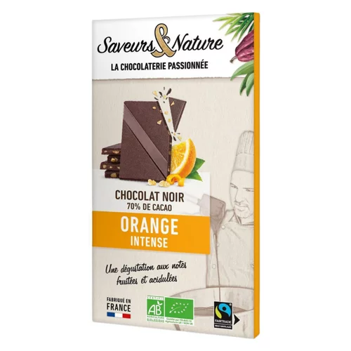 Chocolat noir 70% orange bio Saveurs et Nature - 80 g