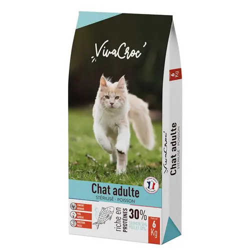 Croquettes pour chat adulte stérilisé au poisson VivaCroc – 6 kg