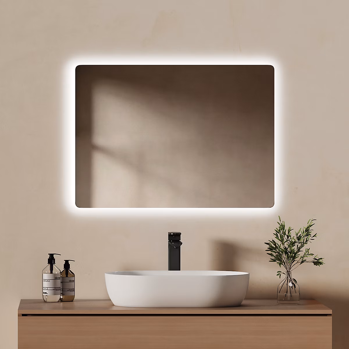 EMKE Miroir LED Salle de Bain Rétroéclairé 50 × 70 cm | Verre sans Cuivre – Blanc Froid 6500 K – Installation H/V – IP44