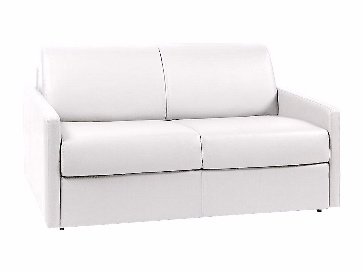 Canapé 2 places convertible express en simili blanc | Couchage 120 cm – Matelas 22 cm avec mémoire de forme CALIFE