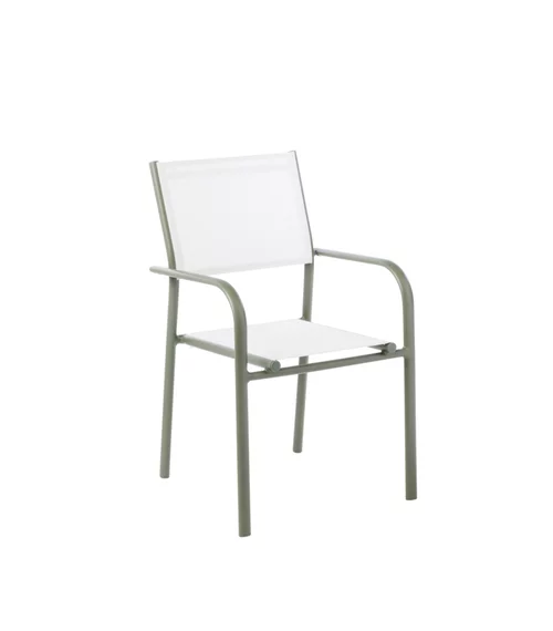 Fauteuil en aluminium vert et toile polyester blanc Niello - 87 x 51 x 56 cm