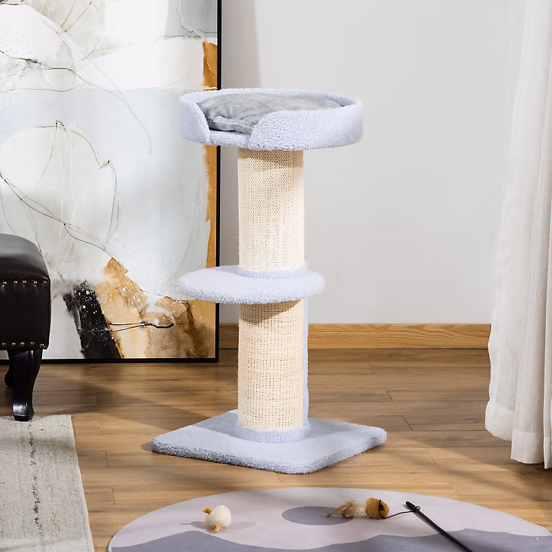 Arbre à chat 91 cm bleu clair en polyester avec poteau à griffer en sisal | Chat