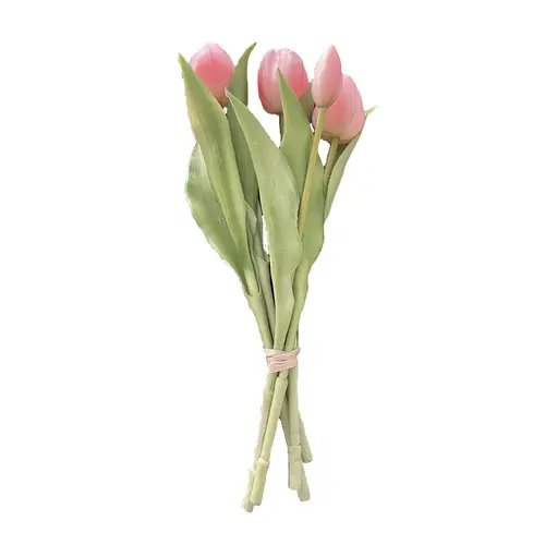 Bouquet de 5 tulipes roses en silicone Naturalys - 30 cm
