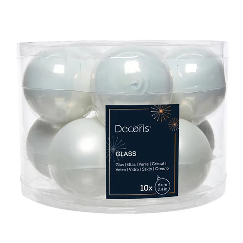 Boite de 10 boules de couleur blanc d’hiver brillant et mat – Ø 6 cm