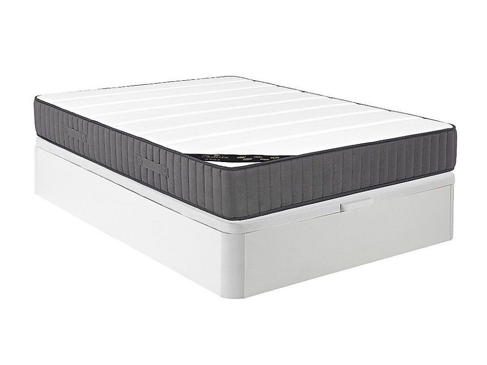 Ensemble 140 × 190 cm sommier coffre blanc + matelas hybride ressorts ensachés 7 zones et mousse haute résilience ép.26cm – AUDACE