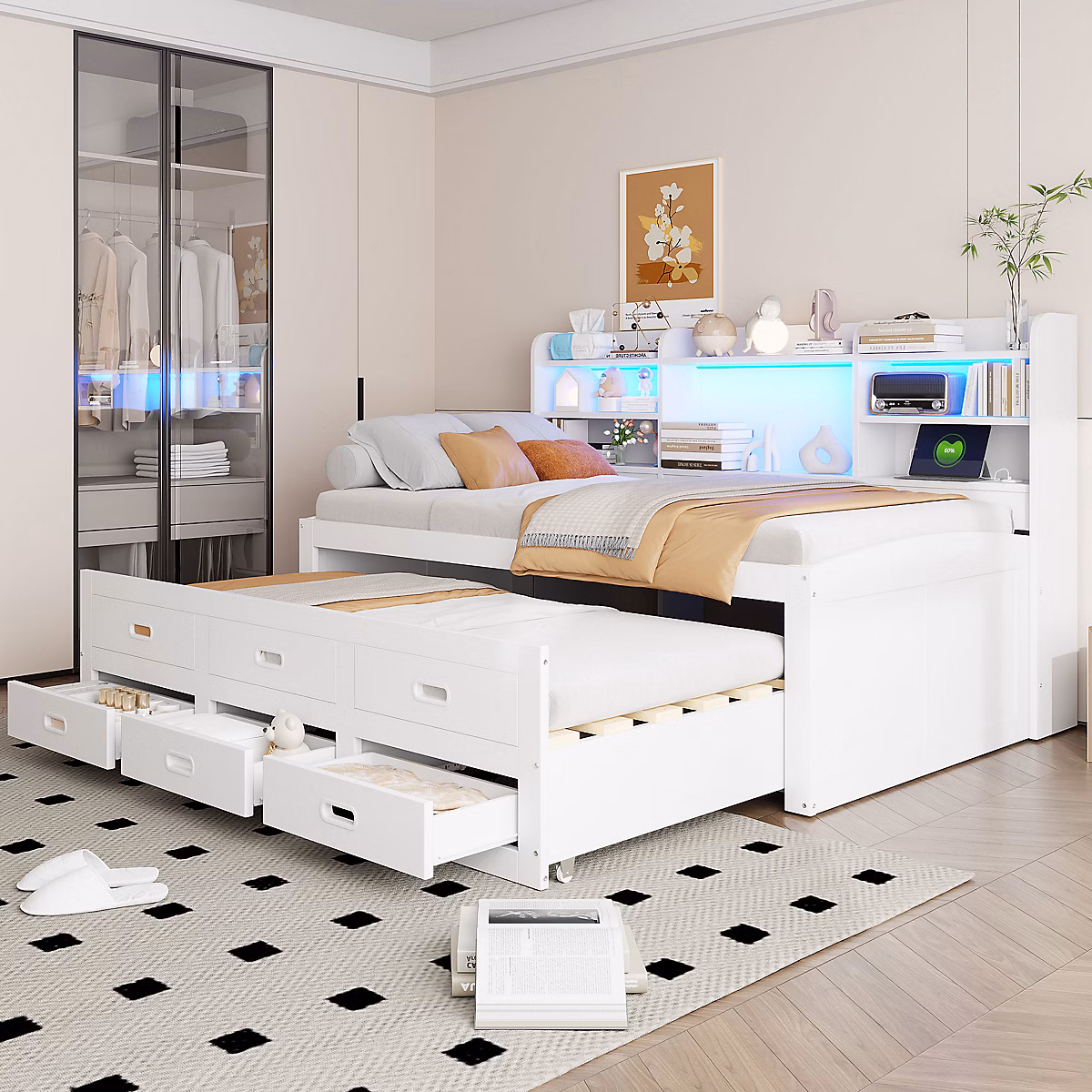 Canapé 3 places convertible avec coffre de rangement et revêtement tissu – design contemporain pour salon fonctionnel