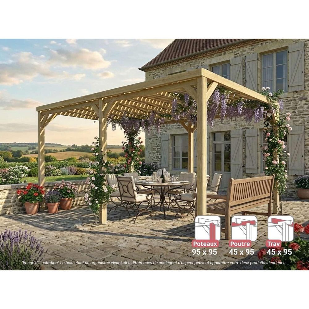 JARDIDECO Pergola en bois toulouse avec toit semi-ouvert 600 x 420 cm - maderland – Aménagement du jardin
