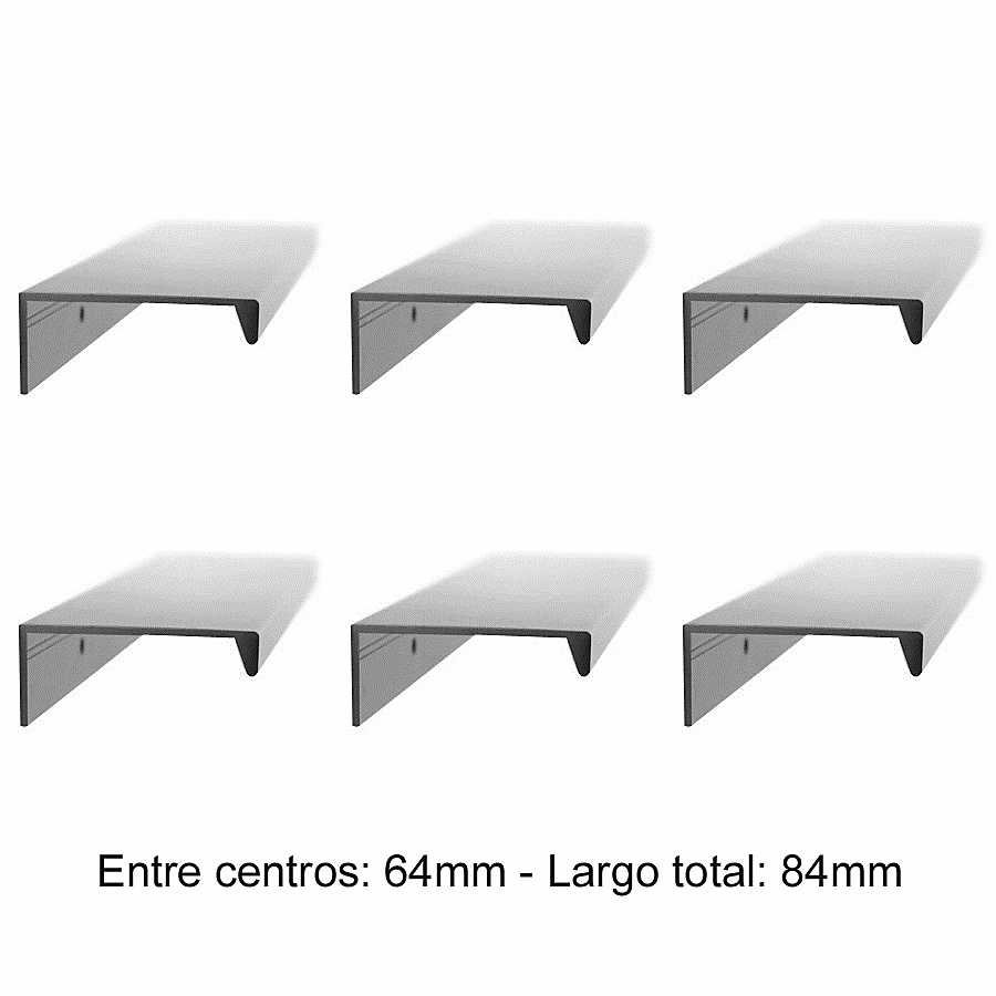 6 Un. poignées de meuble cuisine et salle de bain profil aluminium anodisé Ext. 84 × 8MM – – entraxe 64MM