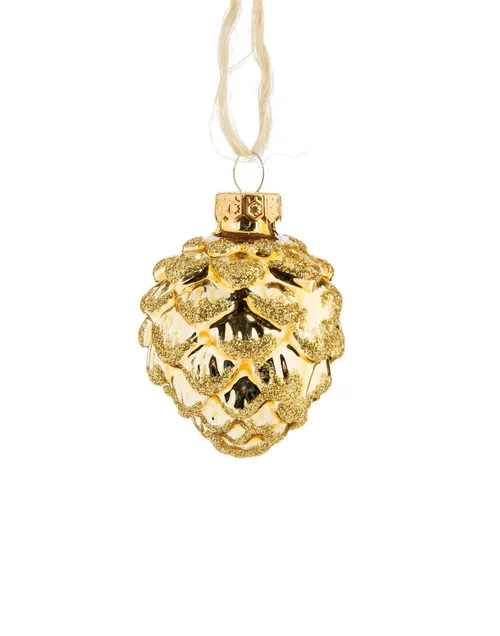 Boite de 6 pommes de pin verre brillant coloris jaune - Ø 5 cm