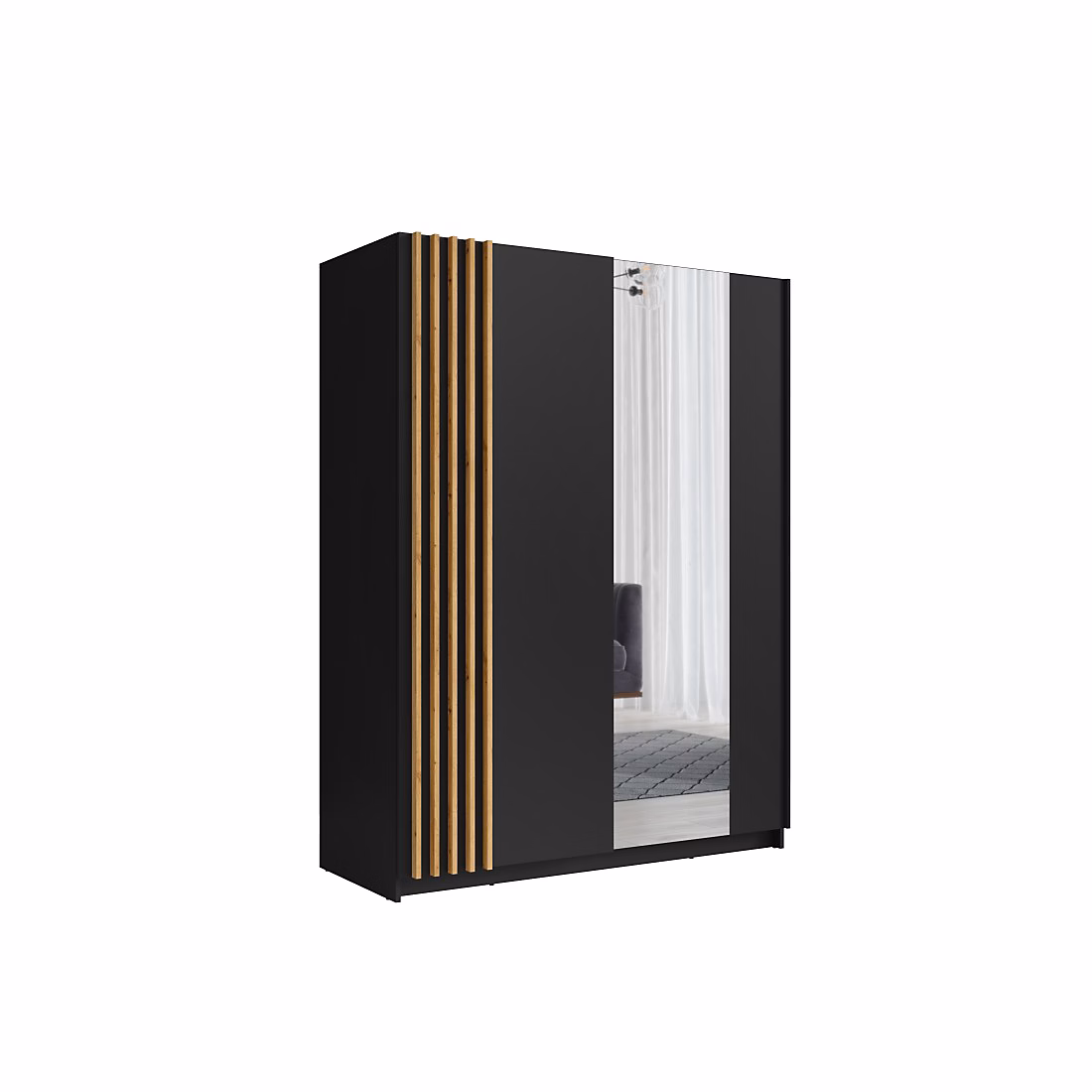 Armoire 2 portes coulissantes 150 cm – noir et chene, Collection VARIA