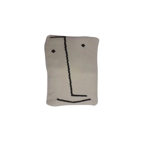 Coussin de sol en coton épais écru à motif visage 60x80 cm