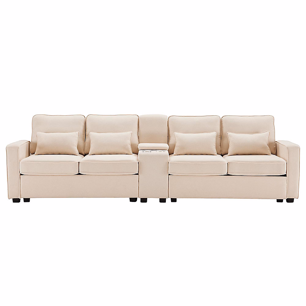 Canapé 4 Places Moderne Lin Console Porte-Gobelets USB Coussins Blackcolors – Réf. XZWIIVVWV4013910222