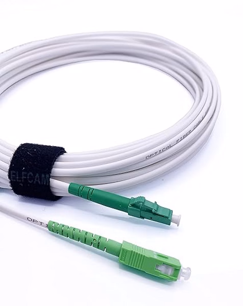 Elfcam – 10m Câble à Fibre Optique SC/APC à LC/APC Monomode Simplex 9/125um OS2 Jarretière Optique LSZH Blanc