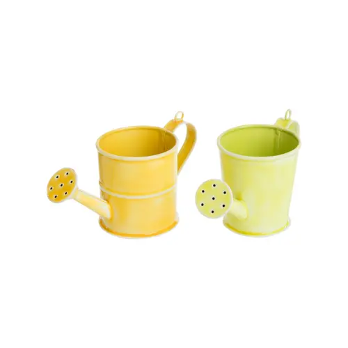 Petit arrosoir pour baby plantes en métal jaune/vert x 2 - 14 x 7 x 9 cm
