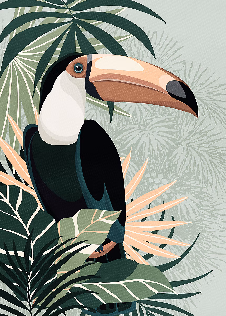 Affiche toucan feuillage vert l.50 x l.70 cm Dada art – Réf. YDFQBOJTL6777921410