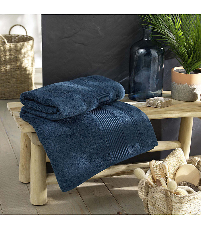 Drap de Bain 90 × 150 cm | Collection Tendresse – Éponge 500 g – m² – 90 × 150cm – Bleu marine