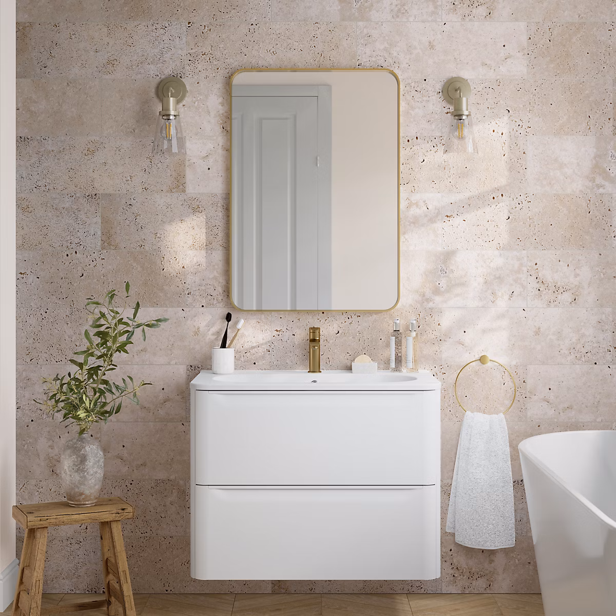 Carreau en travertin sol et mur L.60 x l.20 cm x ép.10 mm – Travertino