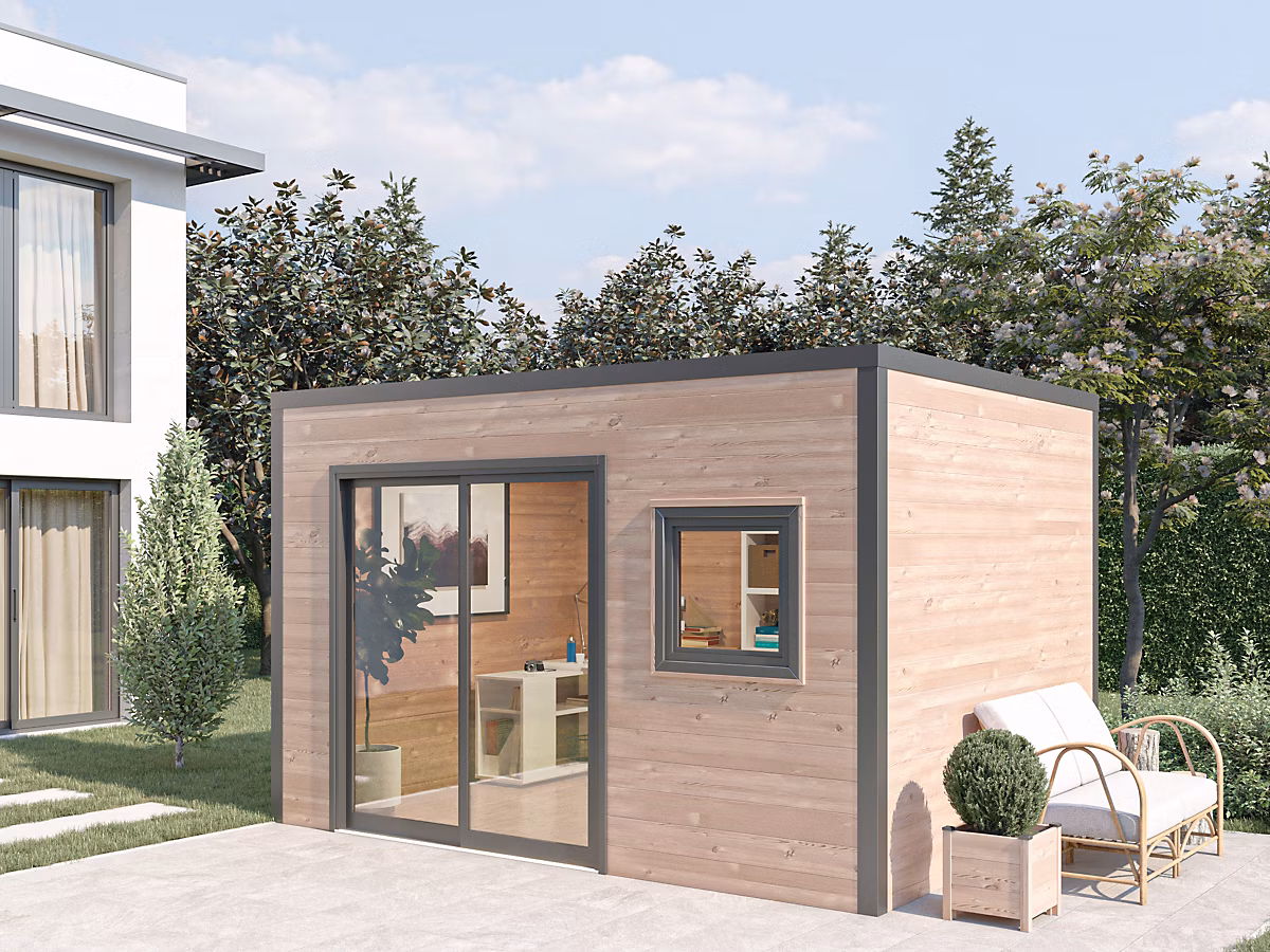 Abri de jardin Design bois douglas ép.55 mm surface totale 11.6m² | Abri de jardin