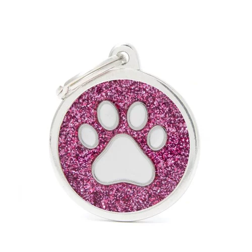 Médaille shine grand cercle noir patte rose