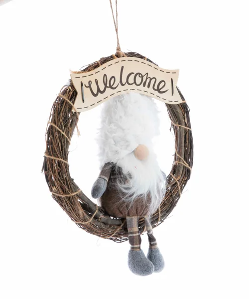 Couronne avec gnome assis en tissu Welcome - 36 x 9 x 45 cm