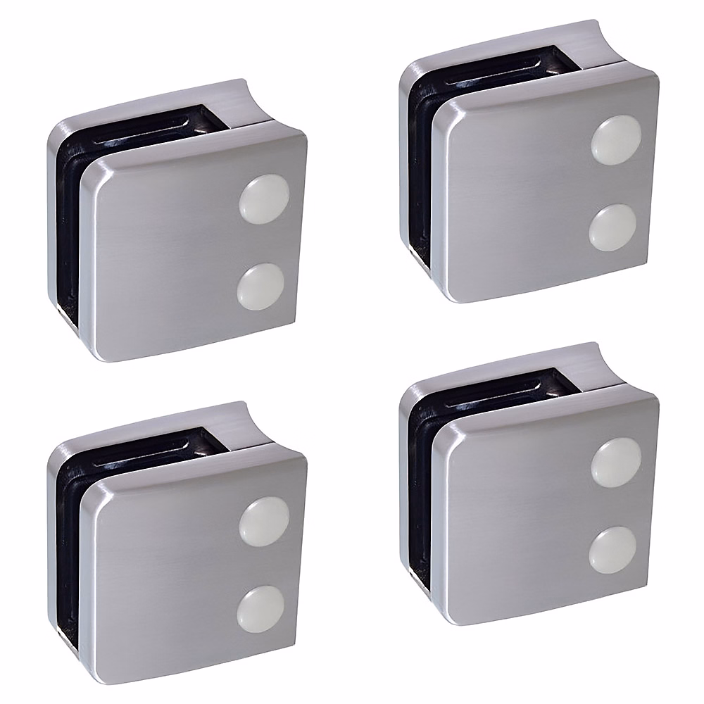4 x Pince à verre pour tube diam. 42 – 4 modèle 06, Ep. verre 9,52 mm, Zamak aspect inox brossé