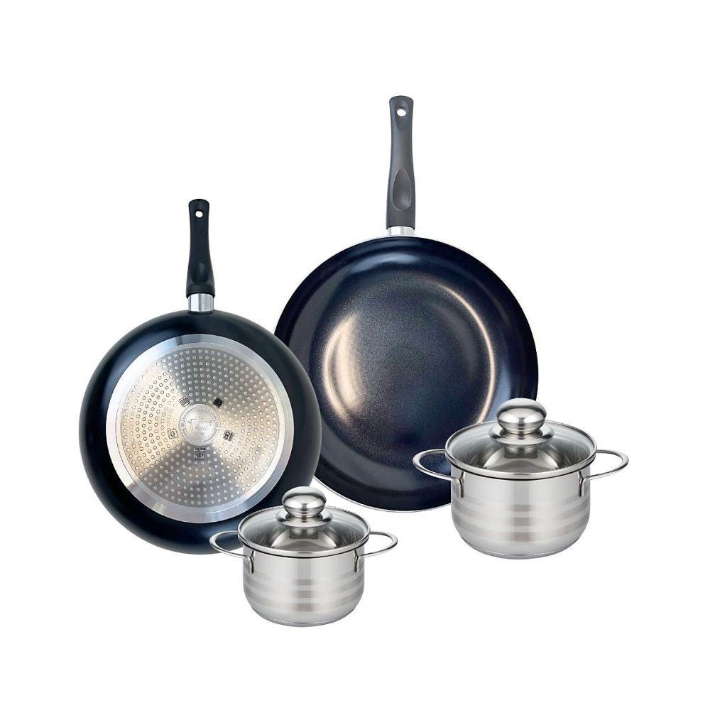 Matériel de cuisson – Ensemble de 2 Poêles de cuisson 28 et 32 cm et 2 faitouts 14 et 16 cm Elo Prima Brillant