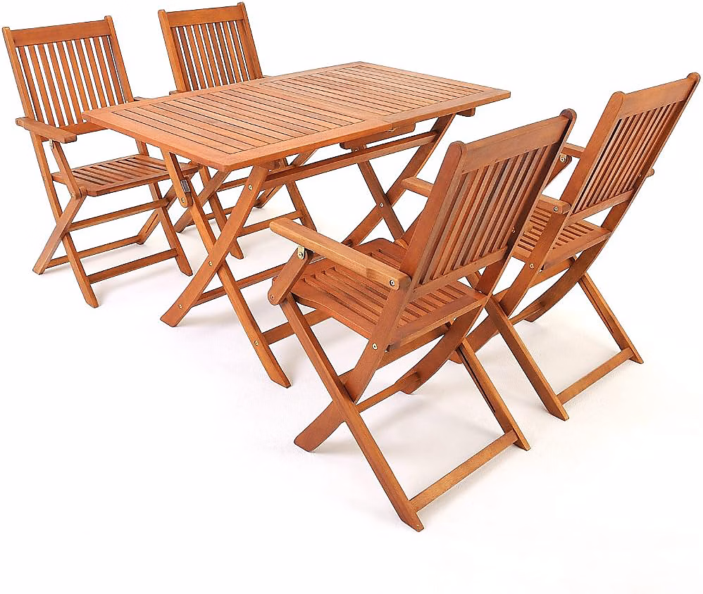 Ensemble Table à Manger Bois Acacia – Salon de Jardin, 1 Table et 4 Chaises Pliables