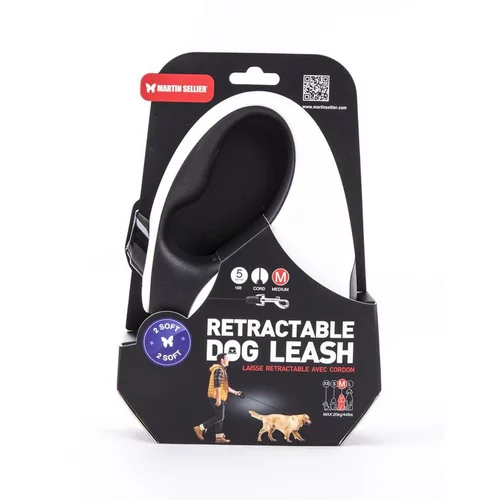 Laisse rétractable 2 Soft cordon coloris noir et blanc - M