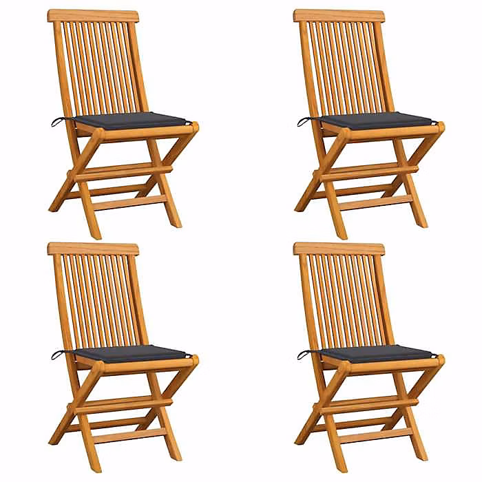 Chaises de jardin avec coussins – VIDAXL, Bois de teck, Anthracite, 4 pcs