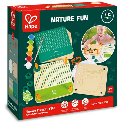 Kit de presse à fleurs en carton et papier Hape à partir de 5 ans - 18,5 x 18,5 x 7,6 cm