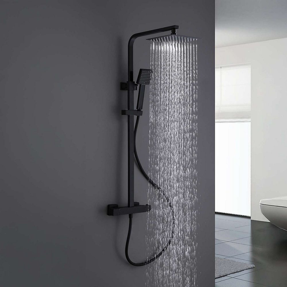 Colonne de douche thermostatique avec barre extensible SKY BATH noir mat Inox S304 série PARADISE | Colonne de douche