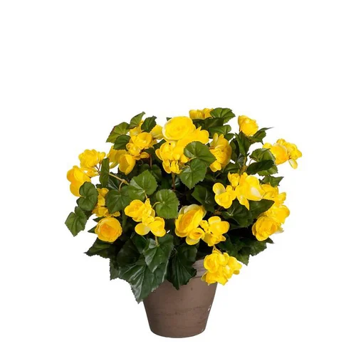 Bégonia jaune artificiel en pot gris Edelman - Ø 36 x H 37 cm