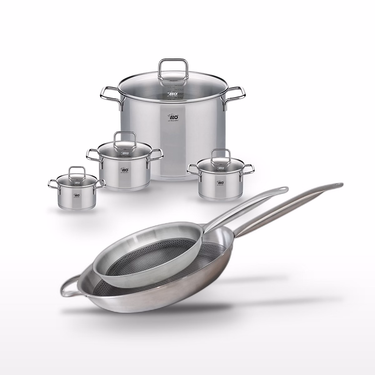 Batterie de cuisine avec 4 faitouts 12/14/16/26 cm et 2 poêles de cuisson 28/32 cm sans PFAS Elo Collection Relief Solution Citrin – Réf. ERJWPNNNR2948715181