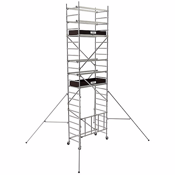 Echafaudage roulant alu – 2 plateaux | Hauteur de travail max 6.60m | Sols plats et en dénivelé | 22408551