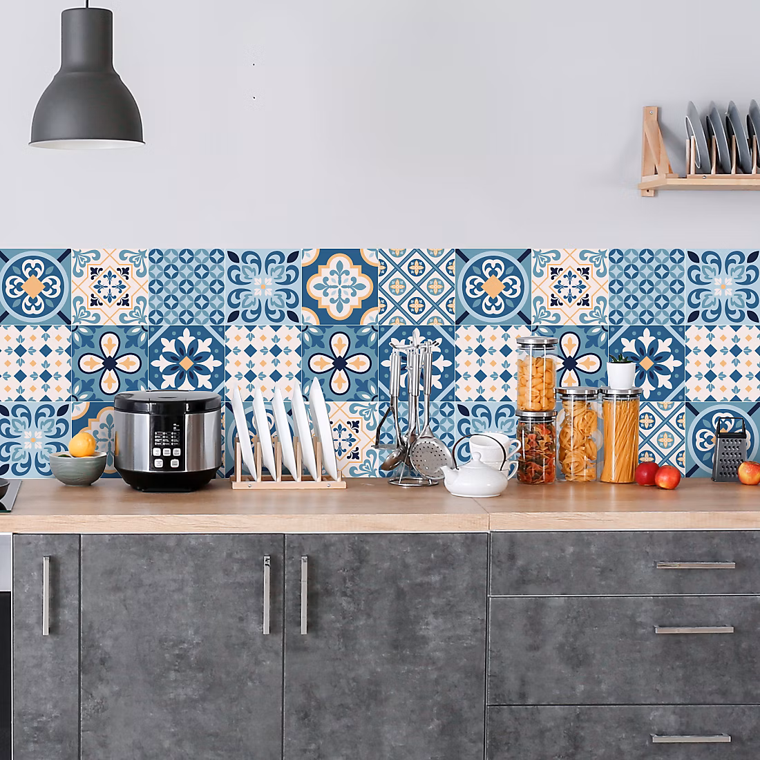 Crédence adhésive carreaux de ciment bleu et beige 50 × 100cm