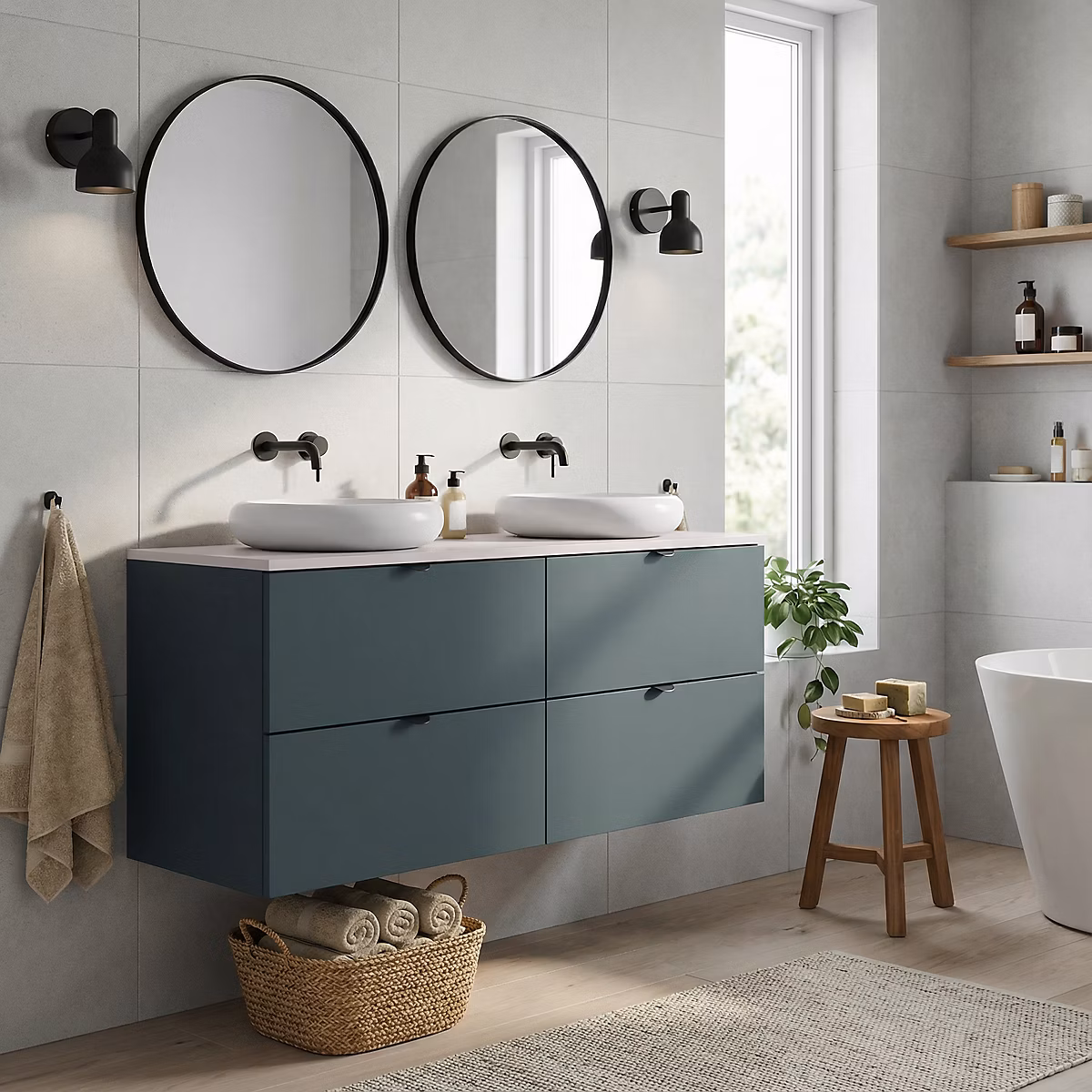 Ensemble meubles de salle de bains Kentia l.120 cm vert forêt avec plan de toilette Kentia beige cachemire – Réf. HGCQTUJCM1655701796