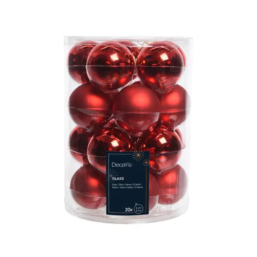 Boite de 20 boules rouge verre uni brillant mat - 3,50 x 22 x 23 cm
