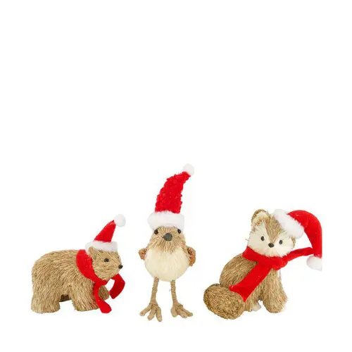 Animal en herbe naturelle avec bonnet rouge - 17 x 9,5 x 22 cm