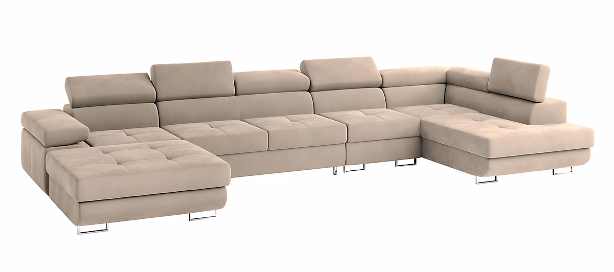 Canapé d'angle velora beige en velours avec fonction de couchage | Canapé