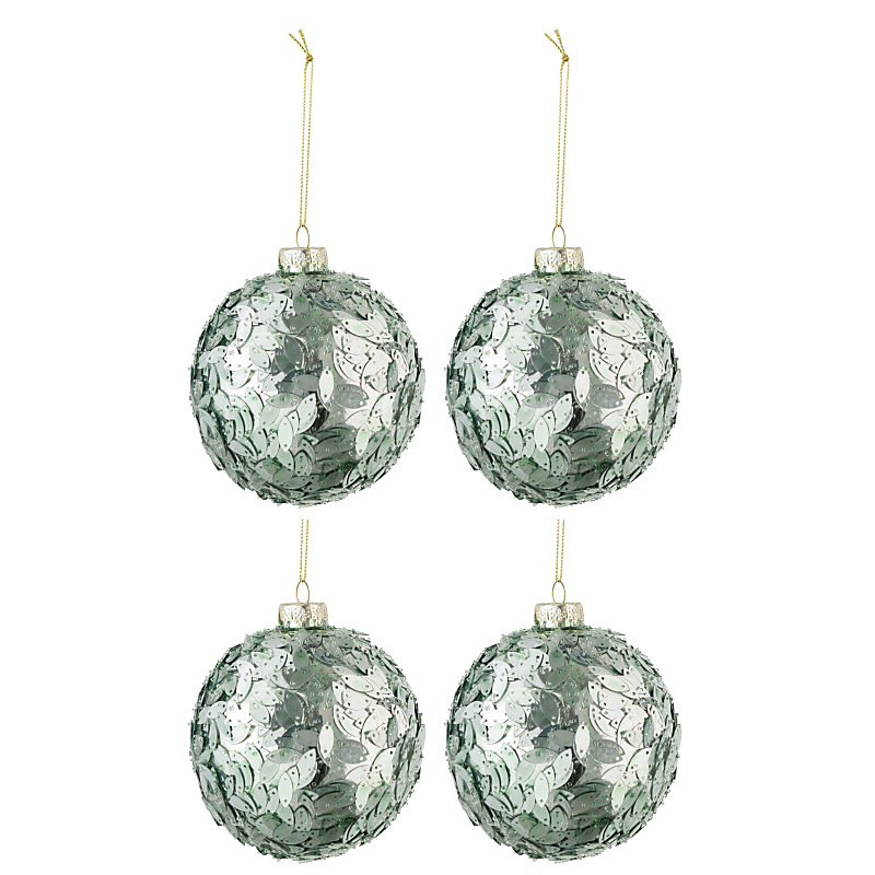 Boite de 4 boules de Noël en verre vert menthe 10.5x10.5 × 12 cm