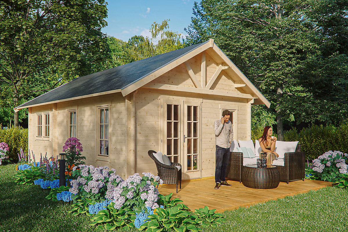 Chalet de loisirs SKAN HOLZ Bern 4 – 420 × 660cm, 45mm, toit isolable (pour tuiles)