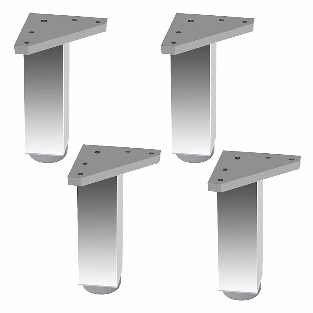 4 un. Pied carré pour meuble en aluminium 40 × 40mm hauteur 120mm aluminium brillant avec régulateur de nivellement