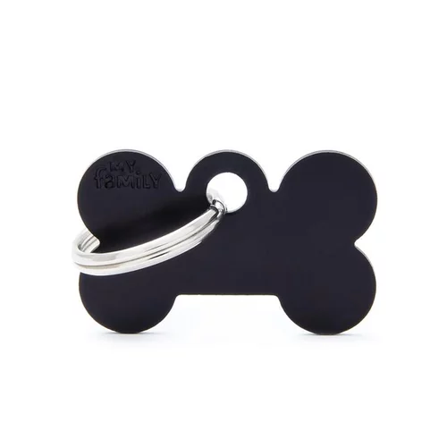 Médaille basic petit os pour chien en aluminium noir