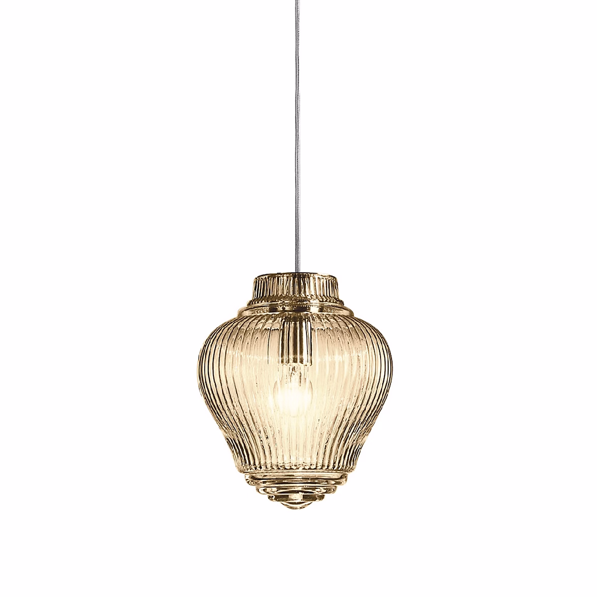 Clyde Suspension En Verre Soufflé Couleur Ambre Avec Traitement Rigadin Et Structure En Métal Gris – Diamètre 23 Cm, Hauteur 315 Cm
