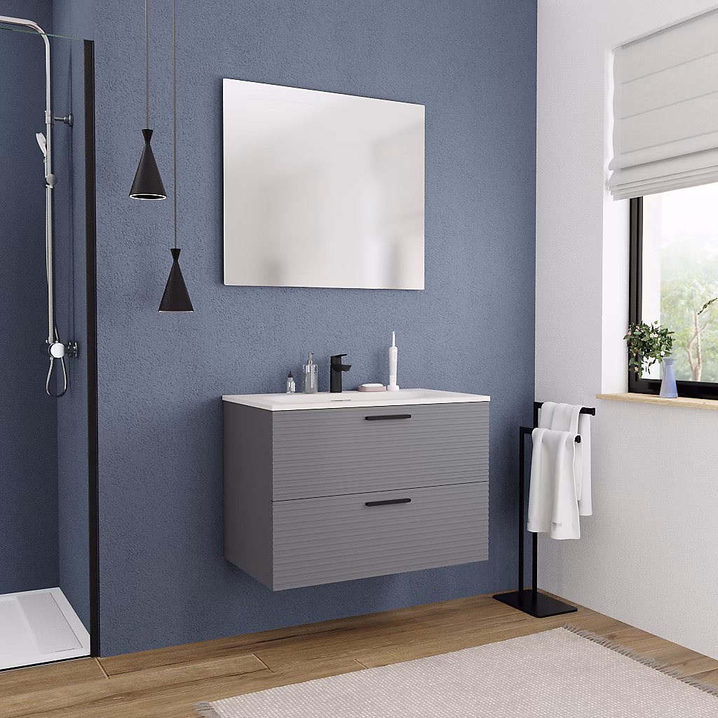 80cm – meuble de salle de bain assemblé, gris foncé (CERAMIA-4DG80)