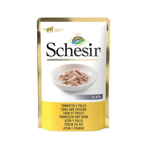 Aliment humide pour chat thon avec filets de poulet sachet en gelée Schesir - 85 g
