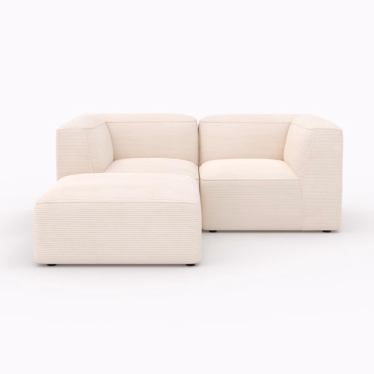 Canapé modulable en velours blanc 2 places avec pouf – Mina